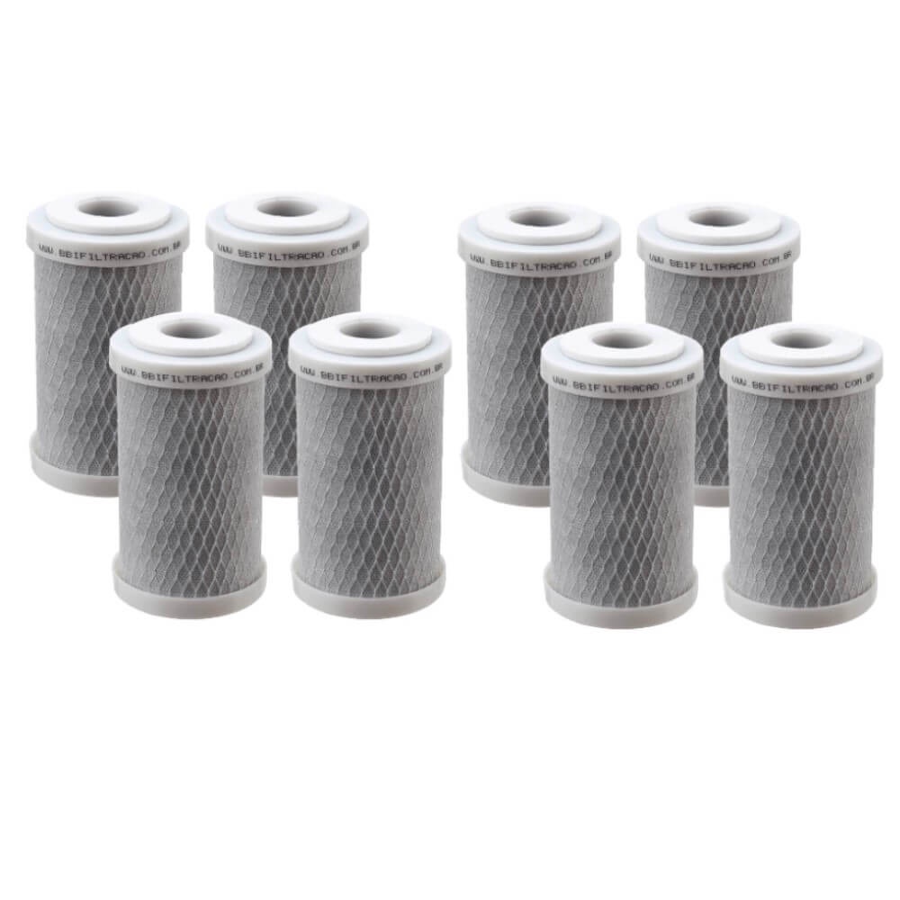 Kit 8 Refil Filtro 4 7/8 Carbon Block Carvão Bbi Pentair Hoken Smart 3m Aqualar Bella