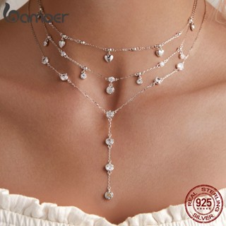 Bamoer 925 Sterling Silver Clavicle Tassel Shinning Style Necklace Jóias Para Presentes Femininos