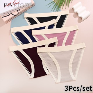 Finetooo 3pcs/set Calcinha Sem Costura Para Mulheres De Cintura Alta Cor Sólida Listrada Feminina Confortável