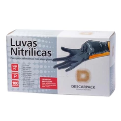 Luva Descarpack Nitrílica Preta de 100 Unidades Tamanho P