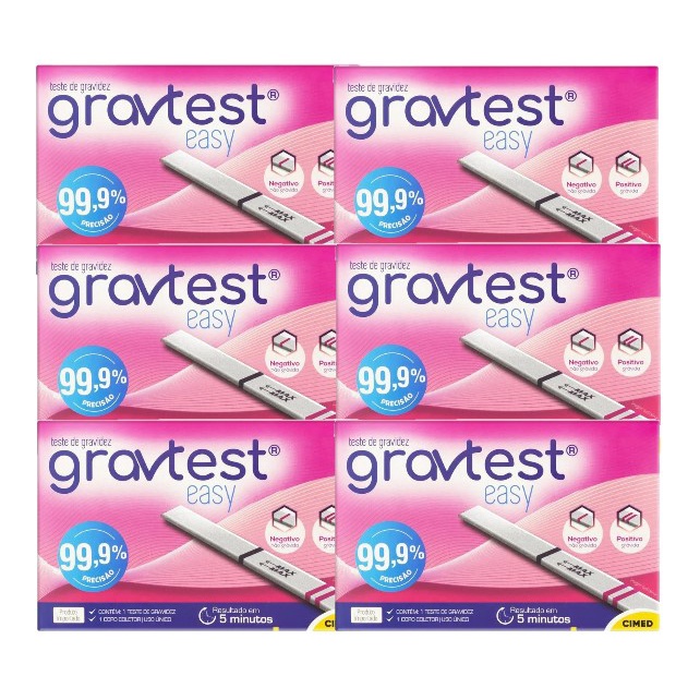 Kit 6x Teste de Gravidez Gravtest Easy 1un - Cimed