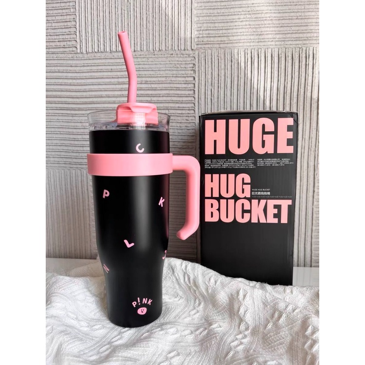 Garrafa De 1200ml De Água Térmica Kpop Black Pink Thermal Water Tumbler De Aço Inoxidável Com Caneca De Palha De Cabo Bebidas Portáteis Para Café Em Carro