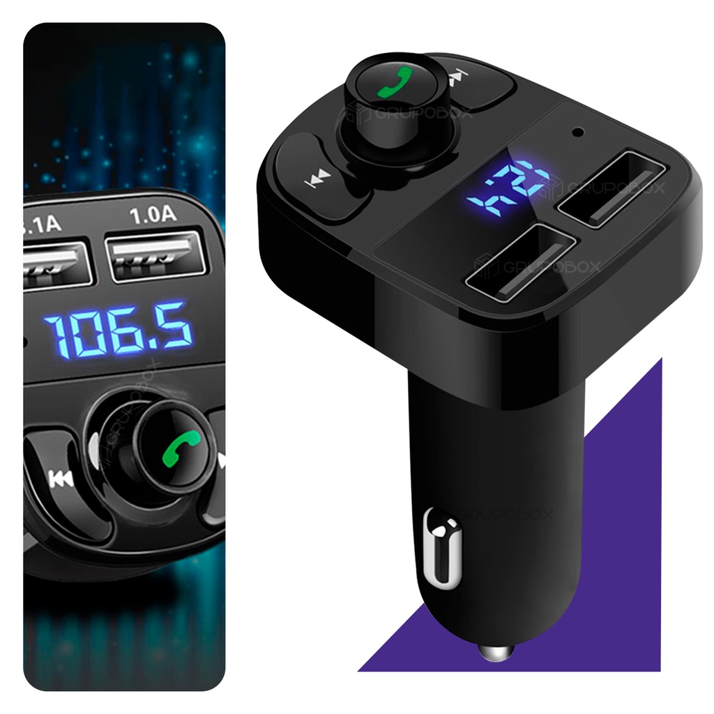 Adaptador Bluetooth Para Carro Sem Fio Transmissor Fm Mp3 Player Carregador Duplo Usb Veicular em Oferta na Shopee