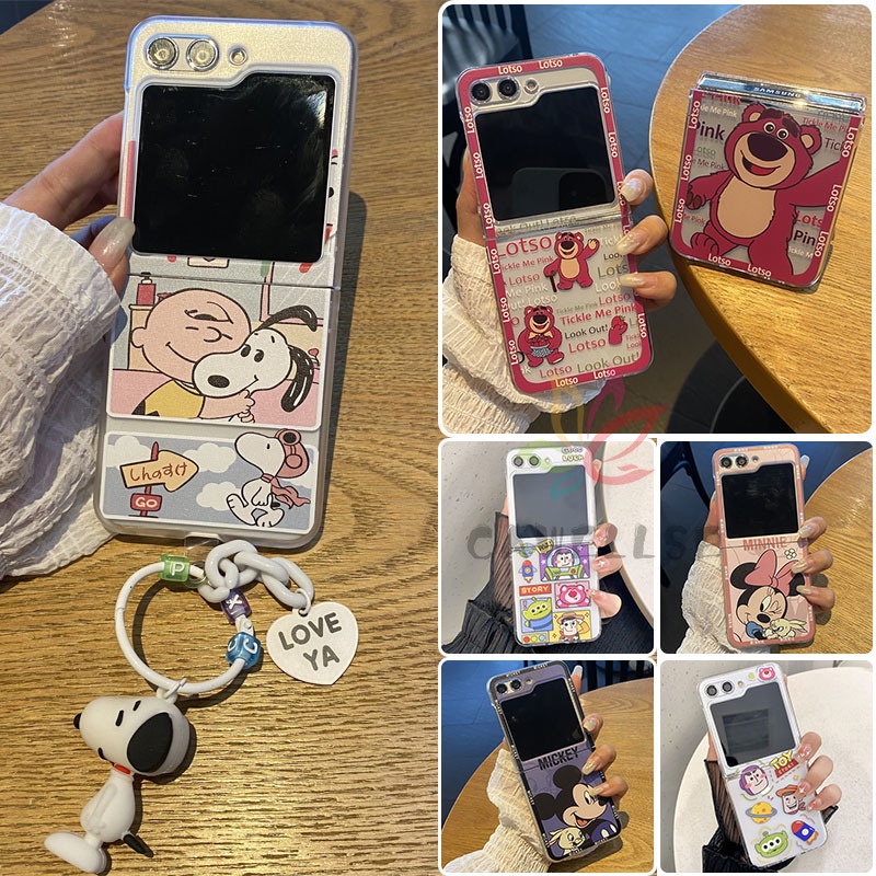 Impressão Ultra Fina Carcaça Dura Transparente Para PC Com Pingente De Cartoon Samsung Galaxy Z Flip 6 5 4 Capa Traseira