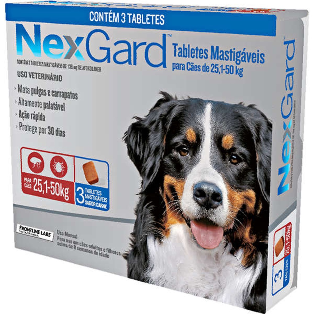 NexGard 136 mg para Cães de 25,1 a 50 Kg - 3 Tabletes em Oferta na Shopee