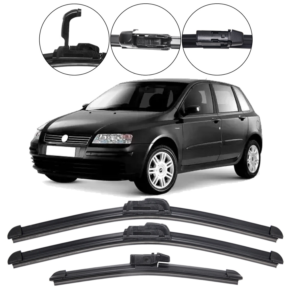 Kit 3 Palhetas Limpador Parabrisa Dianteiro + Traseiro Fiat Stilo 2002 - 2011