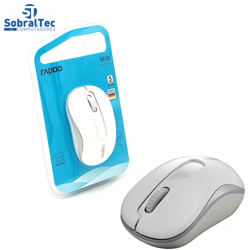 Mouse Sem Fio Rapoo M10 Plus, Wireless 2.4 GHz, 1000 DPI, Branco - RA008