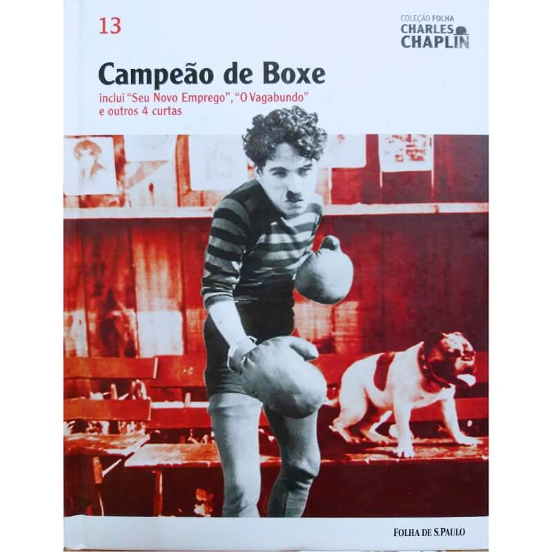 Livro/DVD Coleção Folha Charles Chaplin Vol. 13 Campeão de Boxe Inclui Seu Novo Emprego, O Vagabundo e outros 4 Curtas