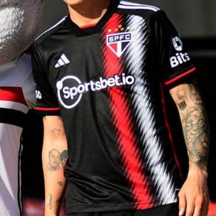 ( A Pronta-Entrega ) Camisa Camiseta Preta com Listra do São Paulo Preto Faixa lll - Bordado SPFC Lançamento 2023/2024 - Black