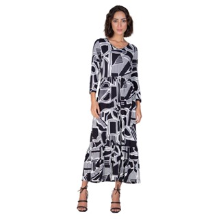 Vestido Midi Estampado Feminino Infinita Cor Preto