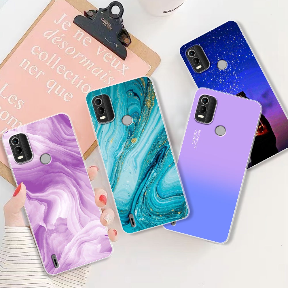 Para Nokia C21 Plus + Estojo NokiaC21 Capa Traseira Do Telefone Silicone Soft Transparent TPU Flower Marble Bumper Shell em Oferta na Shopee