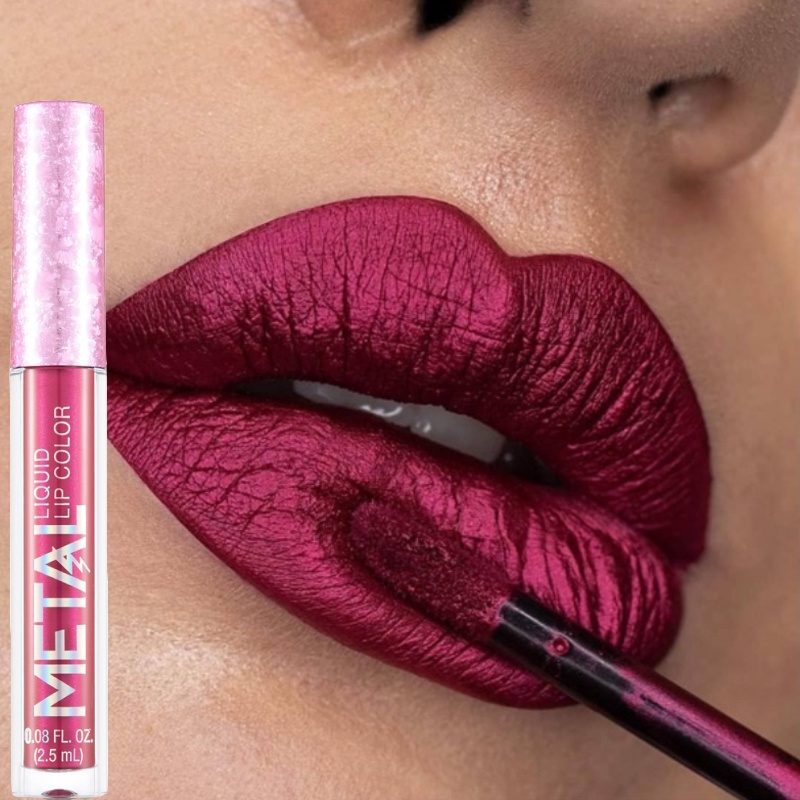 Batom Líquido Fosco Brilhante Brilho Labial Gloss Maquiagem À Prova D'água Vidro Antiaderente Água Metálico Tom Encantad