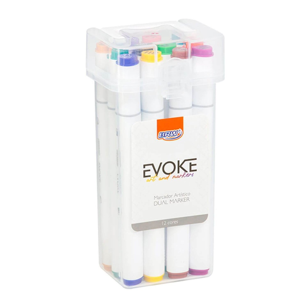 Kit Marcador Artístico Evoke Dual Marker Com 12 Cores BRW