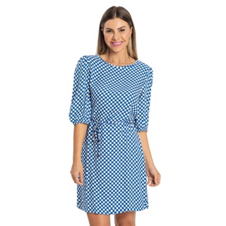 Vestido Mangas 3/4 Viscose Creponada Rovitex Azul