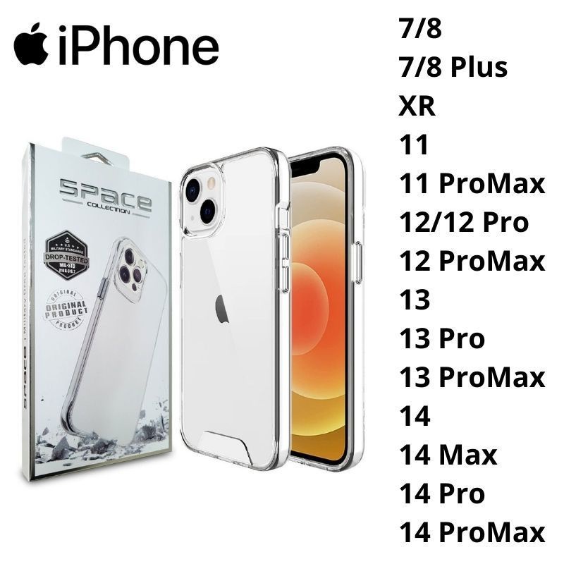 Capa Clear Space Compativel com Modelos iPhone 7/8/ 7/8 Plus/ XR/ 11/ 11 ProMax/ 12/12 Pro/ 12 ProMax/ 13/ 13 Pro/ 13 ProMax/ 14/ 14 Max/ 14 Pro/ 14 ProMax