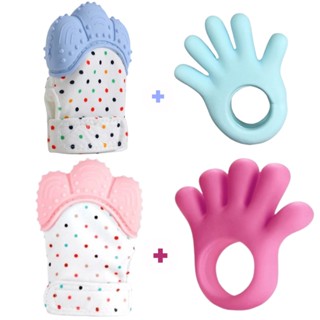 Kit Mordedor Luva Silicone + Mão Massageador Para Bebê Gengiva Dentição