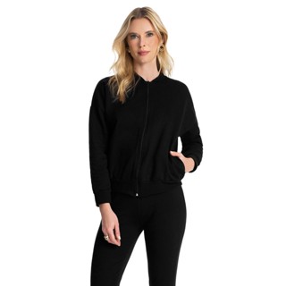 Jaqueta Feminina Básica de Moletom Rovitex Preto