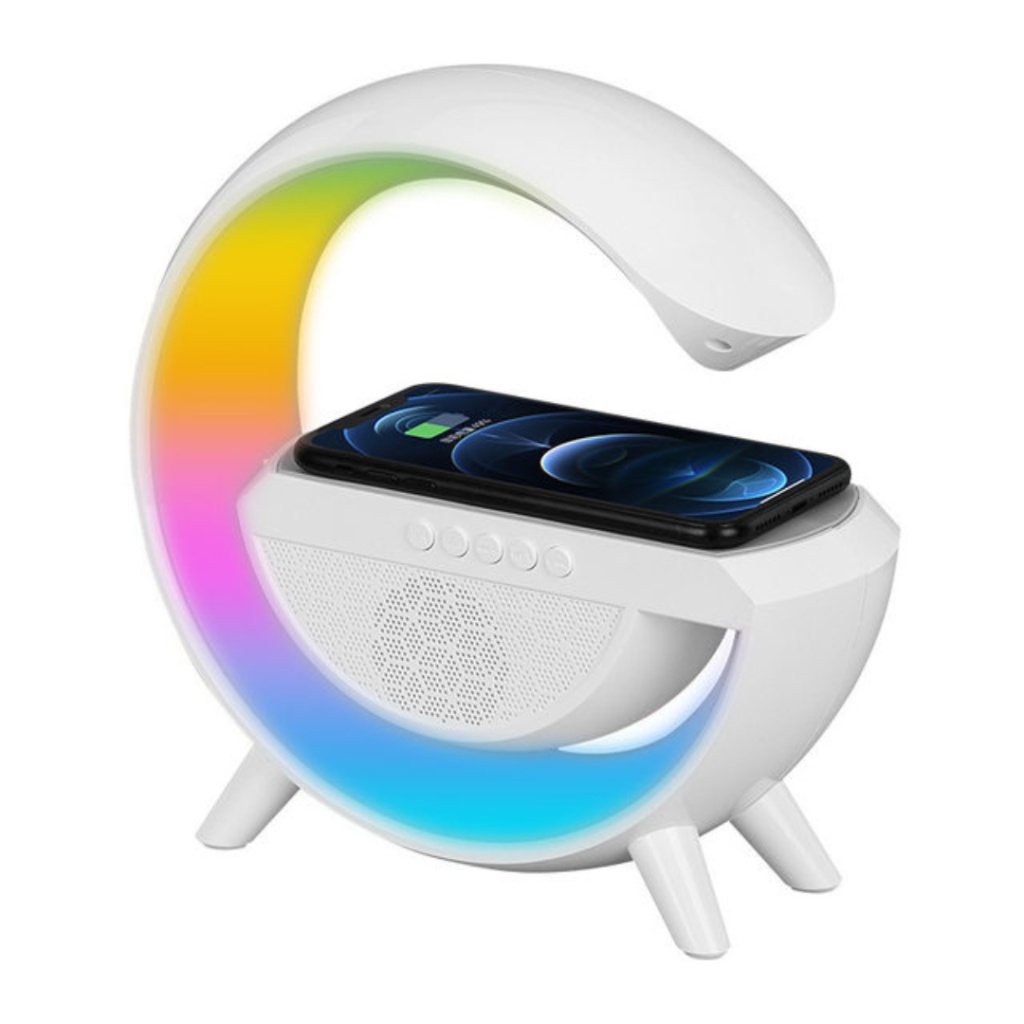 Luminária Bluetooth Inteligente Carregador Sem Fio Alarme Luz RGB Speaker G