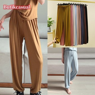 Moda modal Feminino Calça Longa De Algodão Feminina Solta De Cintura Alta Elasticidade Conforto Suor Macia E Fina 2023 casual Lisa De Verão