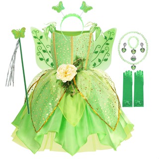 Muababy-Girls Tinker Bell Costume , Halloween , Verde , Vestido De Fantasia , Princesa Fada , Cosplay , Festa De Carnaval