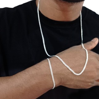 Corrente Cordão Masculino fino + Pulseira Grumet Dupla 2,5mm Banhada A Prata 925 pura!