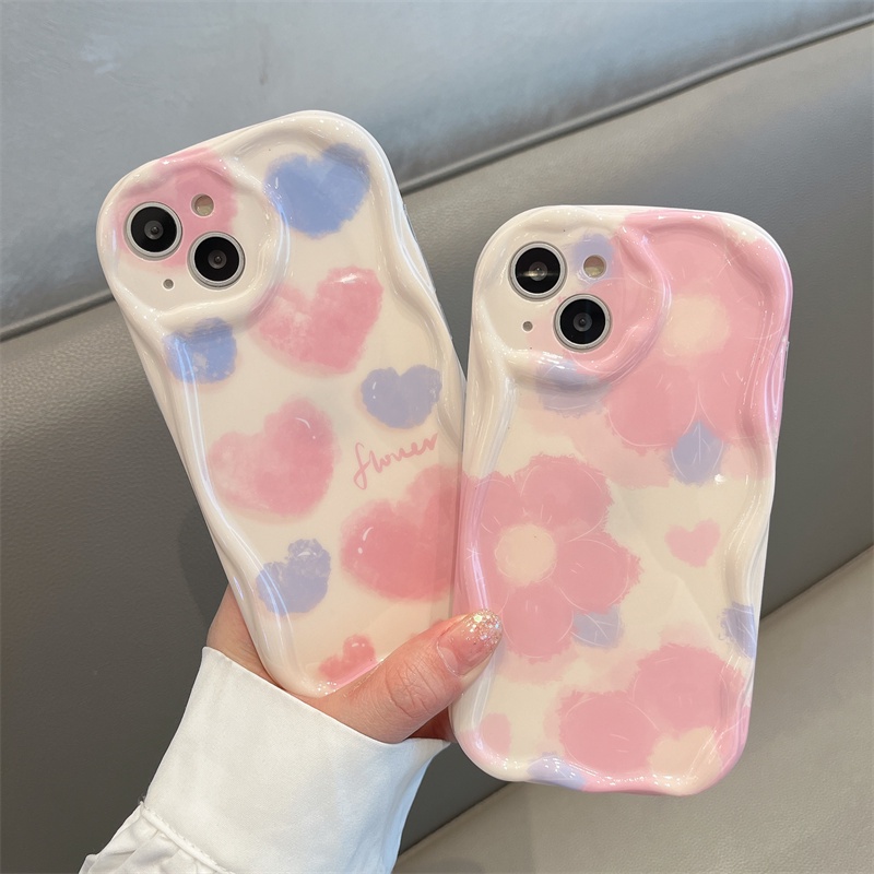 Caixa Para Telefone Samsung Galaxy A02 A02S M02S M02S A03 CORE A04 A04E A10 M10 A11 M11 Pink Love Flowers Cream Wave Edge Capa Macia 3D À Prova De Choque INS