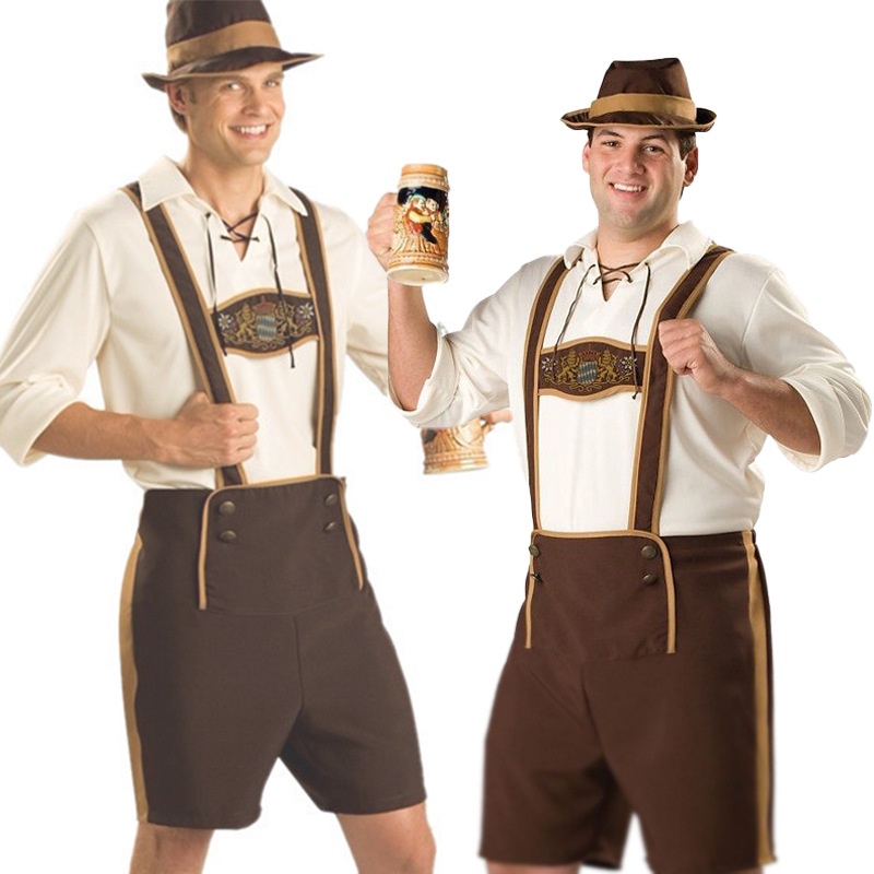 Tamanhos M-3XL, roupas de cerveja masculinas bávaras alemãs para o Festival de Cerveja de Munique, fantasias de Hallowee