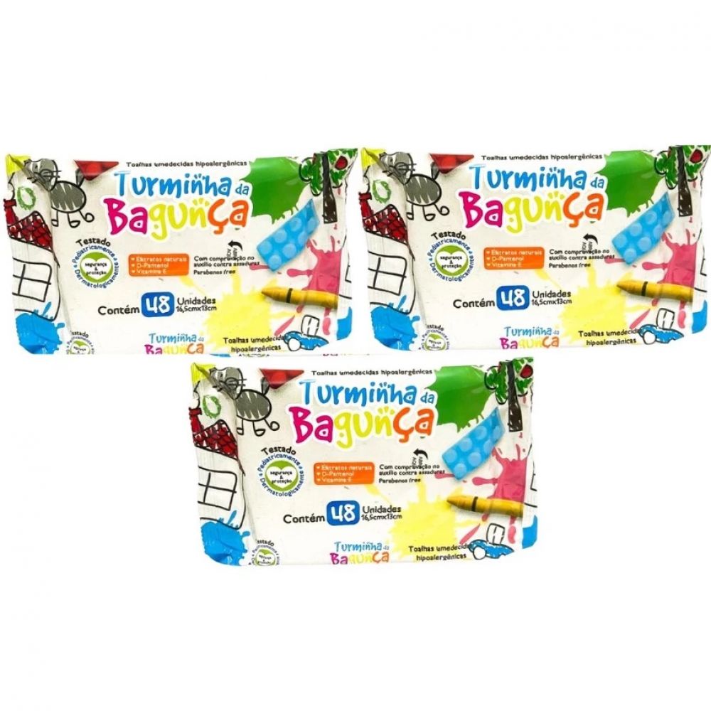 Kit 3 Unidades Turminha da Bagunça Toalha Umedecida 48 Folhas
