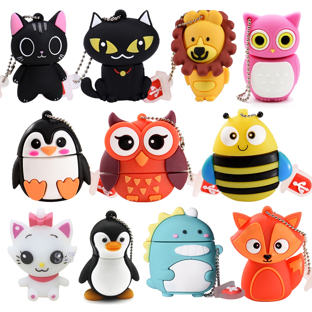 JASTER Cute Cartoon USB Flash Drive 64GB Pinguim Gato Coruja Pendrive 32GB Memória Do Leão 16GB Pen Dinossauro 8GB 4GB