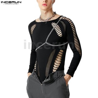 INCERUN Homens Estilo Sexy Moda Corte Em Patchwork Fatos De Manga Longa