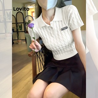 Lovito Casual Blusa Feminina Lisa de Tricô Básica de Manga Curta LNA14235 (Damasco)
