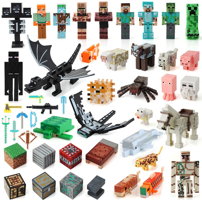 【pronto para enviar】boneco minecraft Minha boneca de brinquedo de plástico do mundo, faça a última sombra, o dragão coolie tem medo de jogos de MC, um conjunto completo de modelos de bonecas de personagens