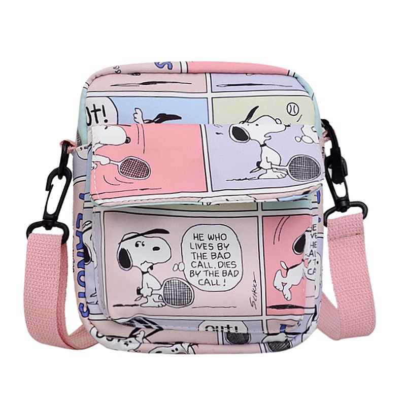 2023 Nova bolsa de senhora versátil dos desenhos animados bolsa de celular de ombro único fofo Snoopy mini pequena bolsa quadrada