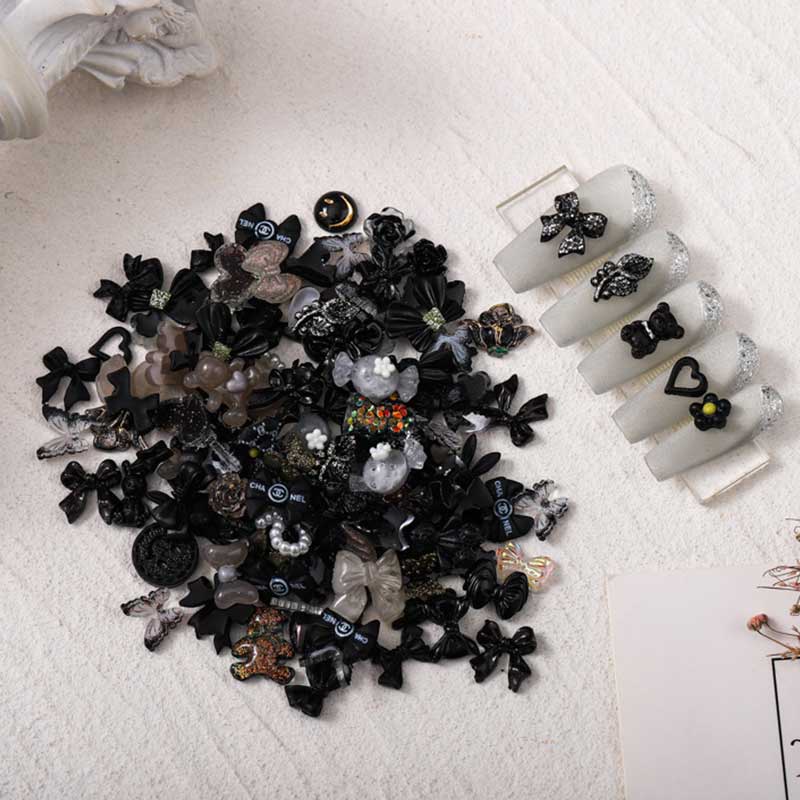 50pcs Acessórios Mistos De Unhas Diamante Branco Preto Aurora Arco Camélia 3D Decorações Artísticas