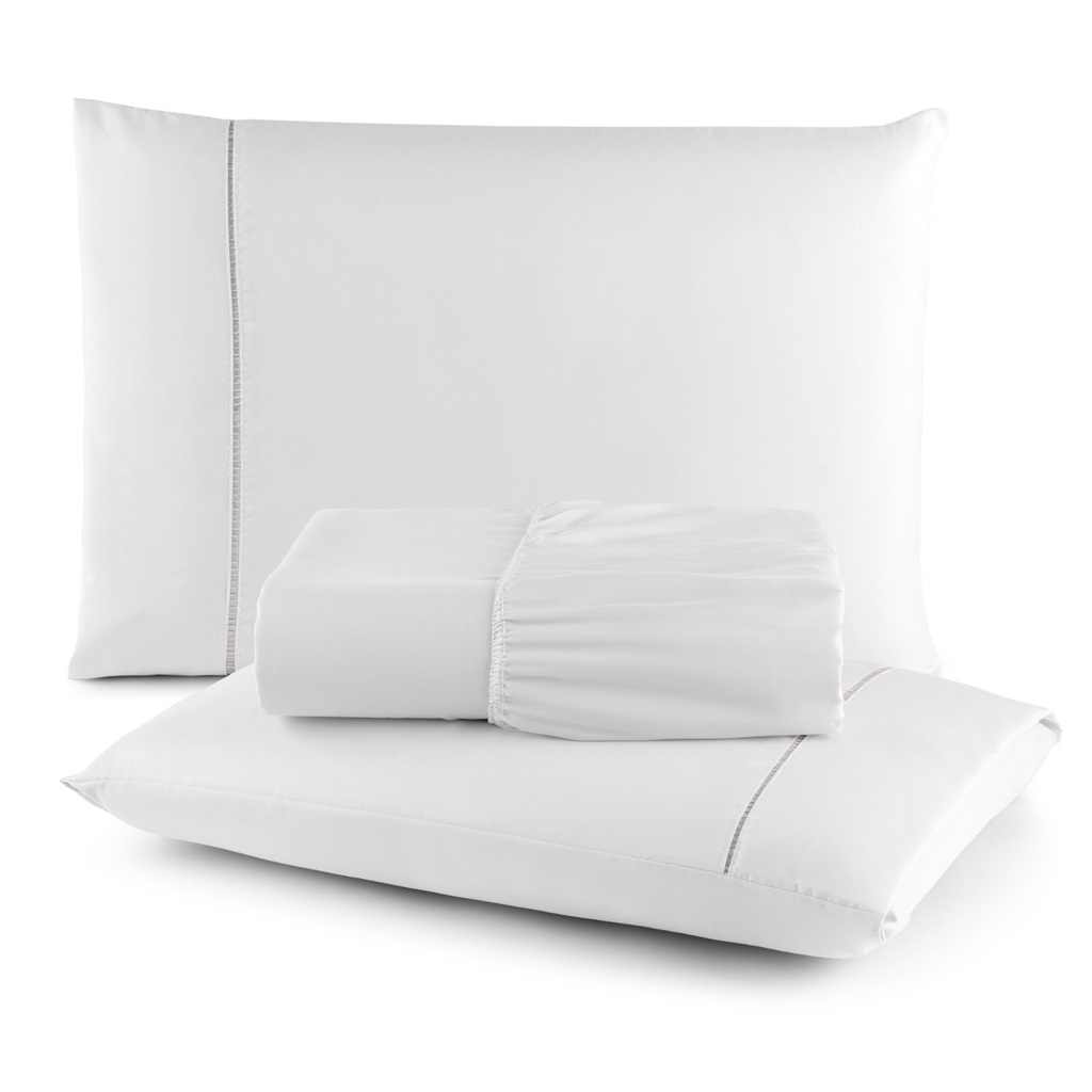Jogo de Cama Queen 400 Fios Micropercal 100% 3 Peças com Elástico + Fronhas – Ponto Palito