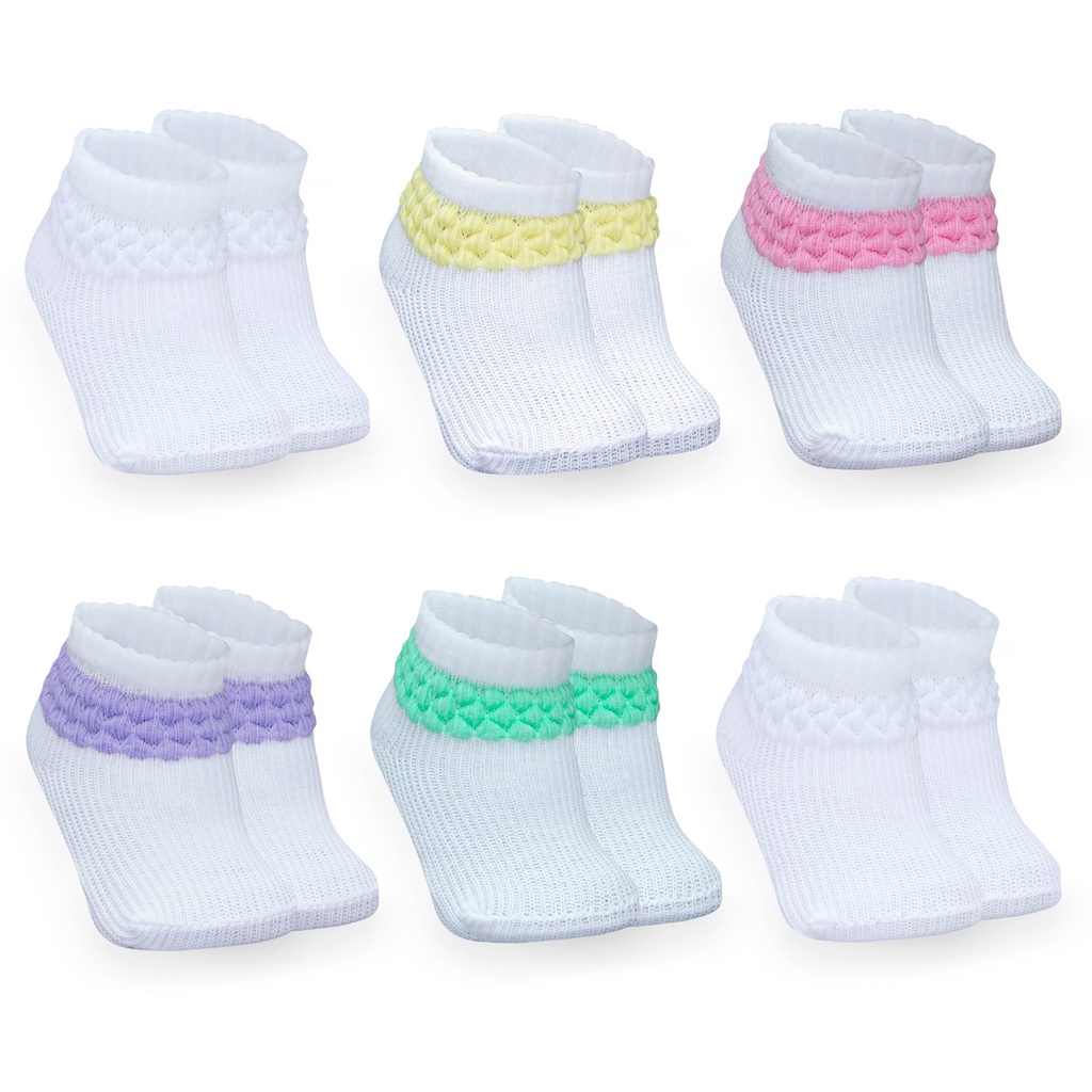 Meias Para Bebe Kit com 6 Pares Tamanho 0 a 6 Meses Menina Malha Persa