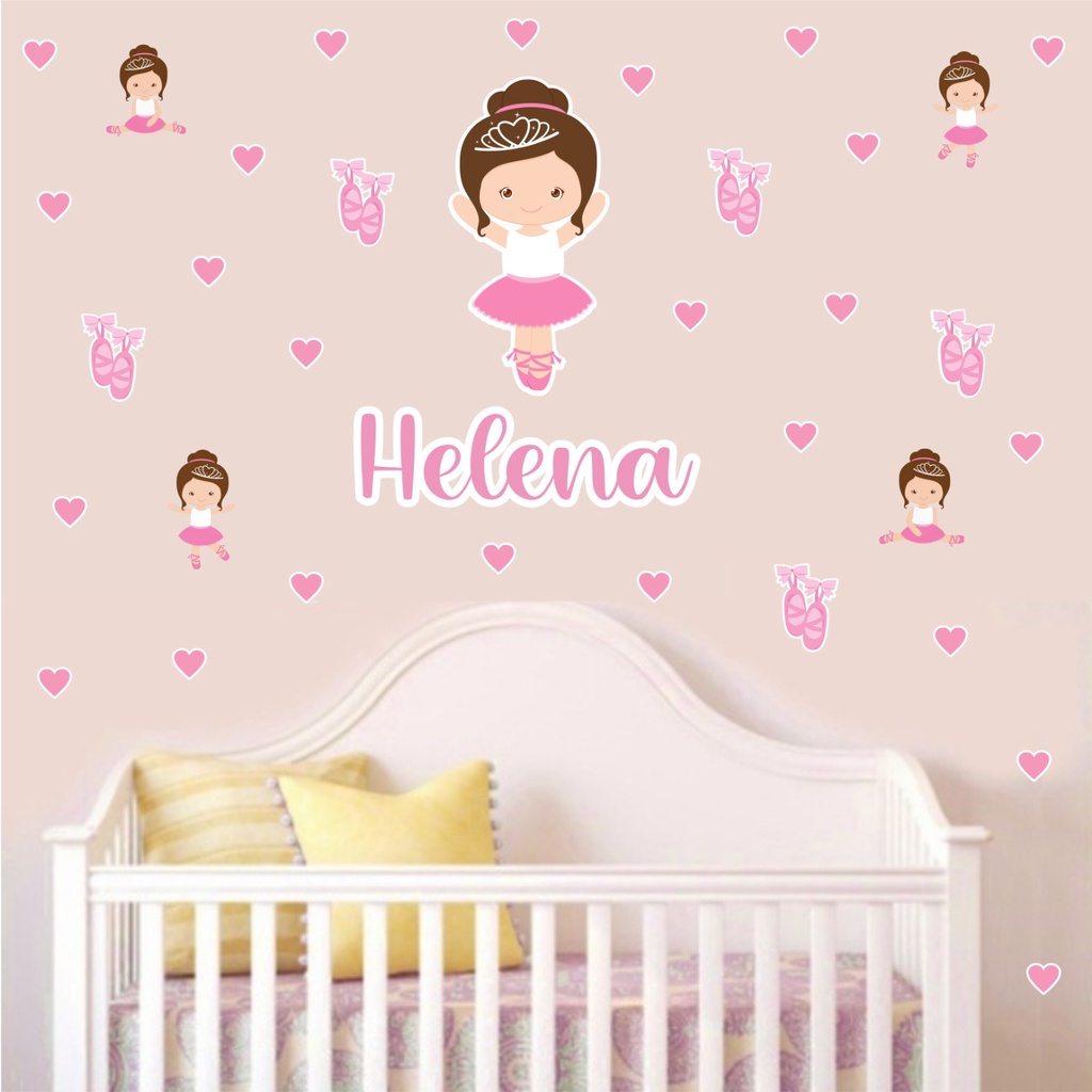 Kit Adesivo de Parede Bailarina Personalizado - Decoração Quarto de Menina - Adesivo de Parede Menina Infantil - Nome Personalizado