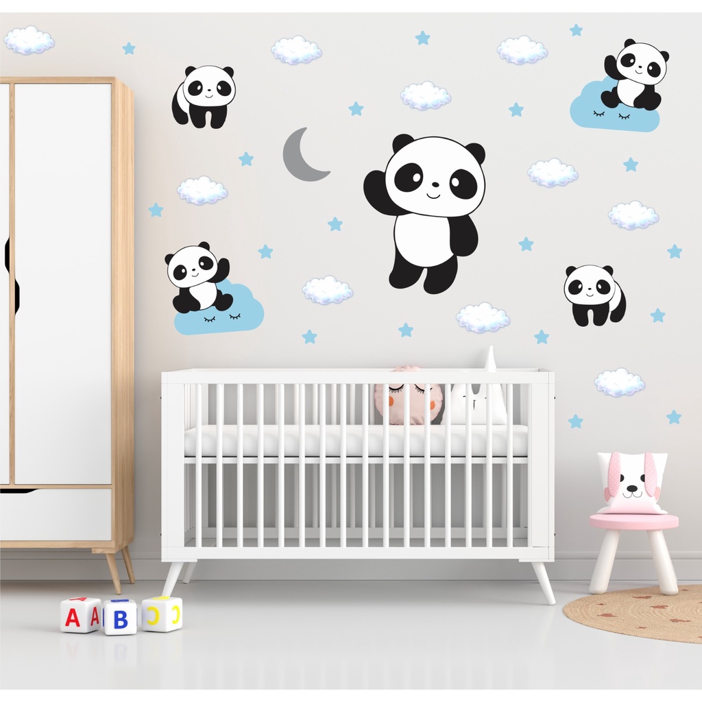 Kit Adesivo de Parede Panda  - Decoração Quarto de Menino - Adesivo de Parede Infantil