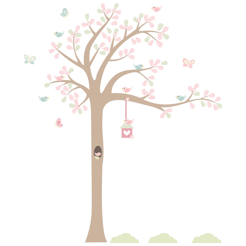 Adesivo de Parede Infantil Quarto Árvore Passarinhos 1,85m D