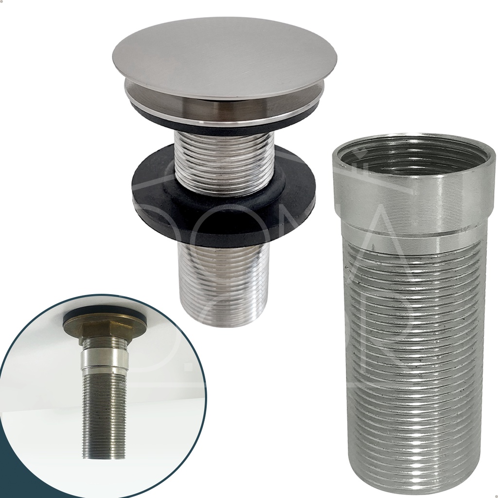 Valvula Ralo Pia Longa Com Prolongador 7/8 Inox Para Cuba De Apoio Sobrepor 30mm Escoamento Valvula