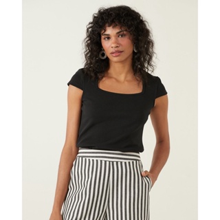 Blusa Decote Quadrado Malha Canelada Malwee em Oferta na Shopee