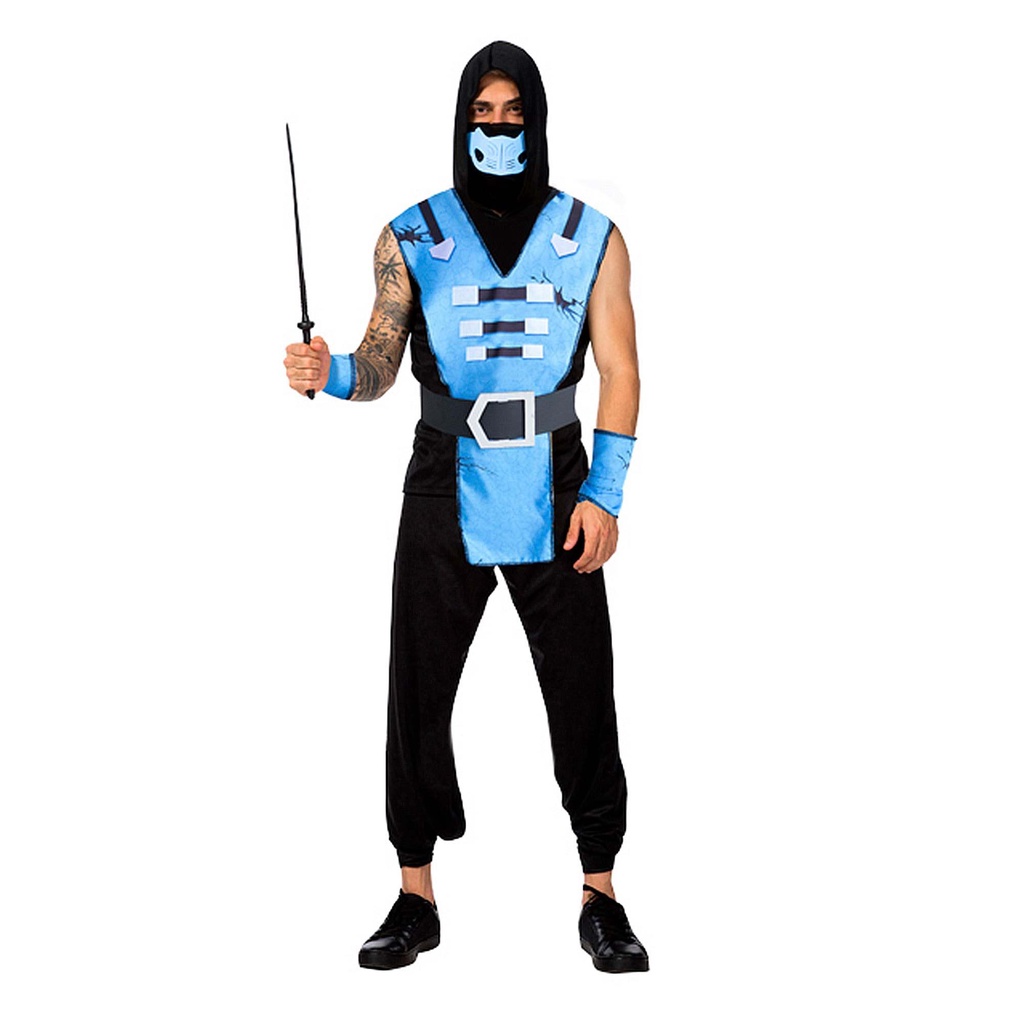 Fantasia Ninja Masculina Roupa Samurai Azul Adulto Com Máscara em Oferta na Shopee