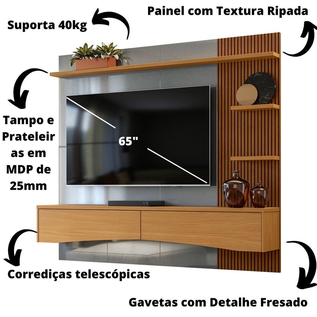 Painel Design Moderno Copa do Mundo Para Tv Até 65" Polegadas Europa Cinza Perolizado Tauari - Lukaliam Móveis · foto 2