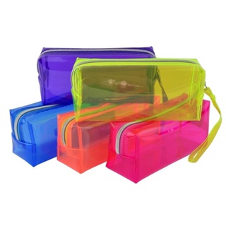 Estojo Escolar Baú Neon PVC Transparente Grande Necessaire em Oferta na Shopee