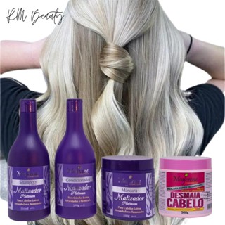 Loiro Perfeito Kit Matizador Platinum Shampoo Cond e Másc + Máscara Desmaia Cabelo Hidratação a Pronta Entrega