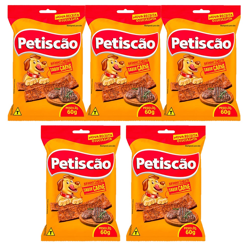 Kit 5un Petisco Petiscao Bifinho Tablete Para Cães Sabor Carne 60g em Oferta na Shopee