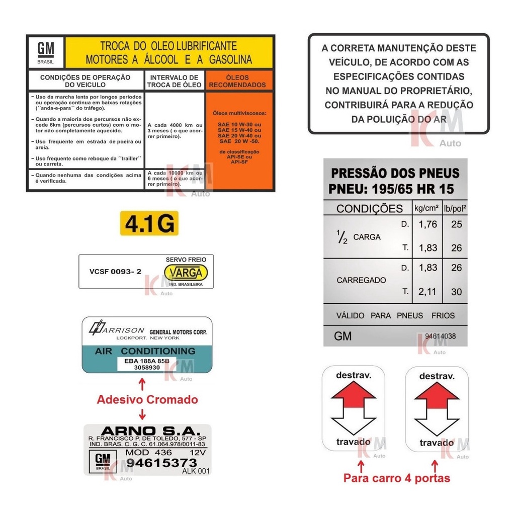 Emblemas Etiquetas Advertência Opala Diplomata 6cc Gasolina 91 À 92