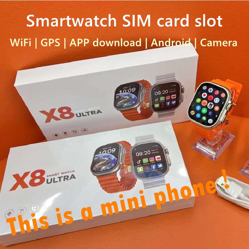 【 SIM Card 】 X8 ultra Smartwatch 4G Relógio Inteligente Ultra 4G Com slot Para Cartão 4G Wifi GPS 49mm Câmera 4G 64G Videochamada APP Download Android Homens Mulheres Crianças 1NXB