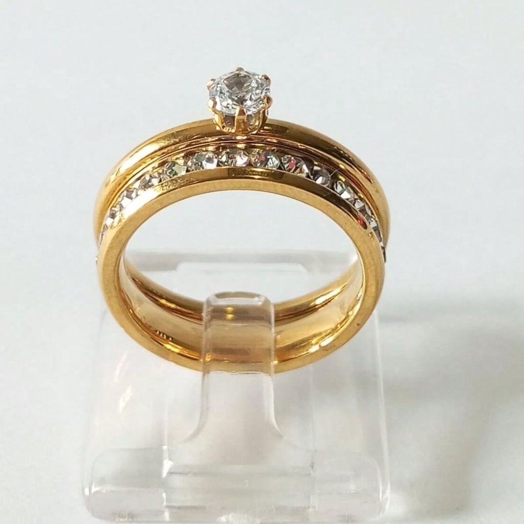 Kit Anel Pedra Solitária E Anel Aparador Para Pedidos De Casamento Noivado Com Caixinha