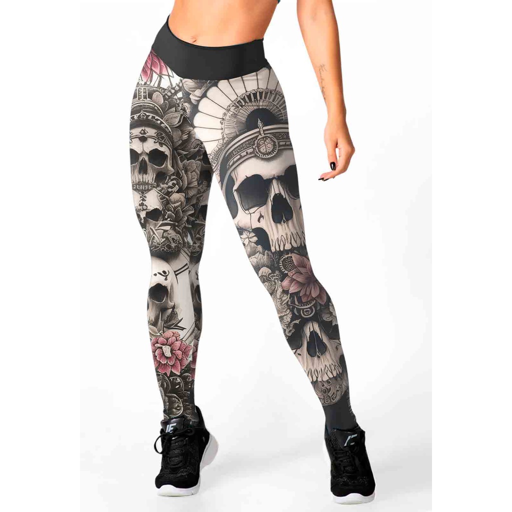 Legging estampada caveira etnica tribal rock floral india